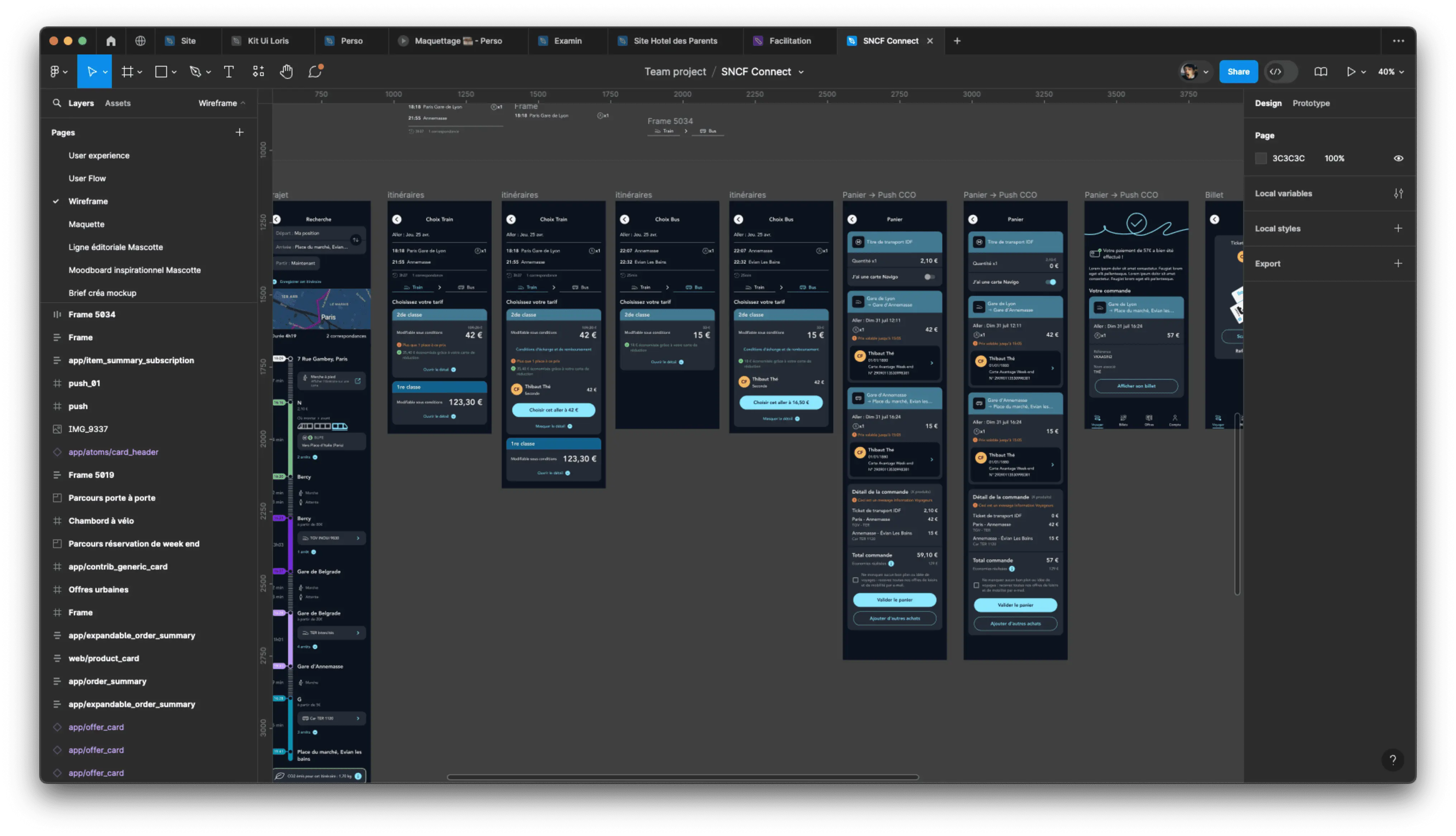 Différents écrans sur le figma